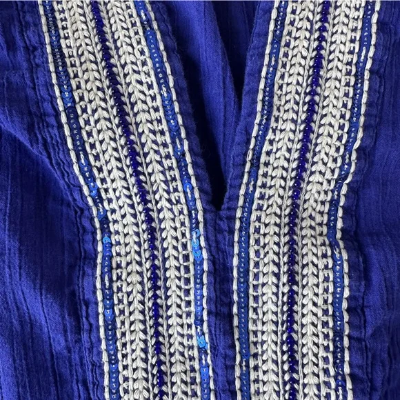 Athleta 100% Cotton Medium Blue Beaded Tunic Top / Beach Cover-Up – Size M - Picture 5 of 10